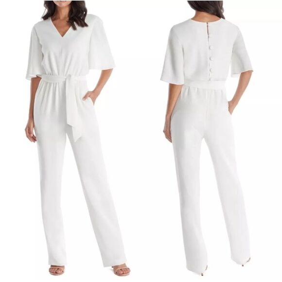 Dress the Population White Cristina buttonBack Bell Sleeve Jumpsuit size XL